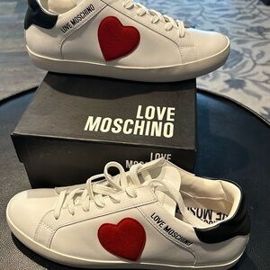 Love Moschino Unisex White Sneakers with Red ❤️